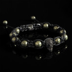 Pyrite + Black Diamond Skull Bracelet // Gold (L)