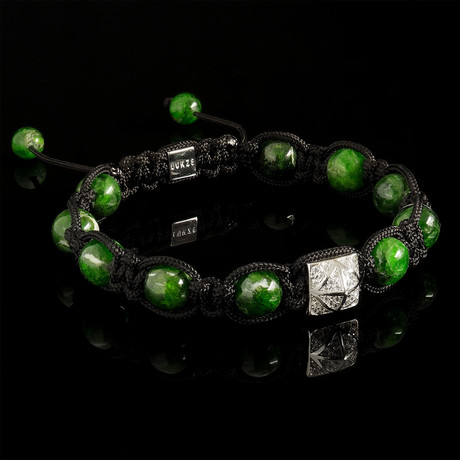 Chrome Diopside + Diamond Shamballa Bracelet // Green (S)