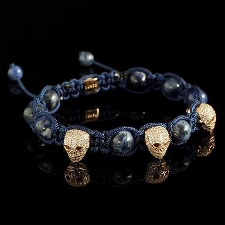 3x Rose Gold Skull + Sodalite Bracelet // Blue (S)