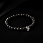 925 Silver Skull + Lava Stone Quartz Bracelet // Black (L)