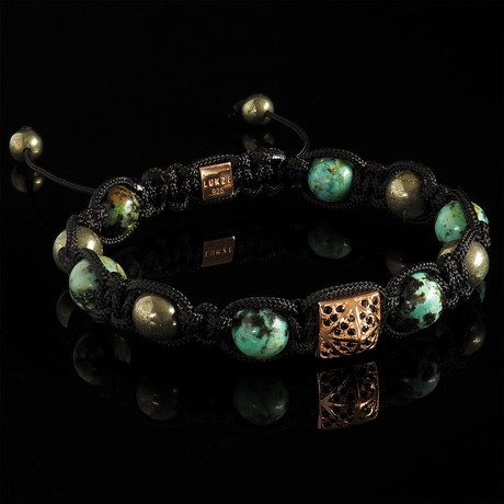 African Turquoise + Pyrite + Diamond Shamballa Bracelet // Blue (S)