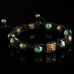 African Turquoise + Pyrite + Diamond Shamballa Bracelet // Blue (L)