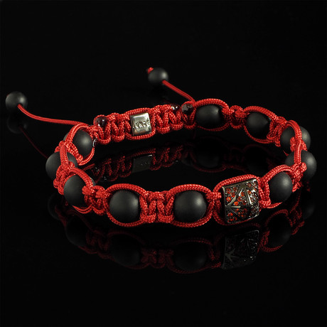 Matte Onyx + Diamond Shamballa Bracelet // Red (S)