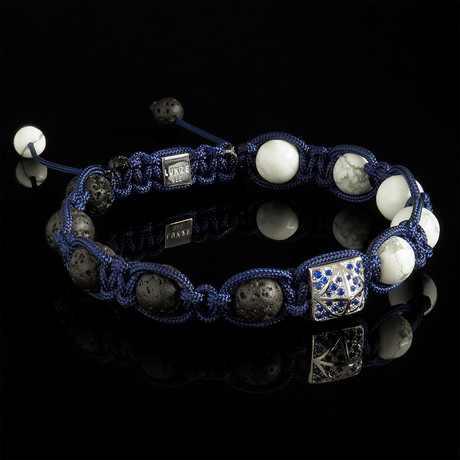 Howlite + Lava + Diamond Shamballa Bracelet // Blue (S)