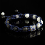 Howlite + Lava + Diamond Shamballa Bracelet // Blue (L)