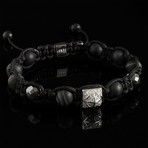 Matte Banded Agate + Hematite + Diamond Shamballa Bracelet // Black (L)
