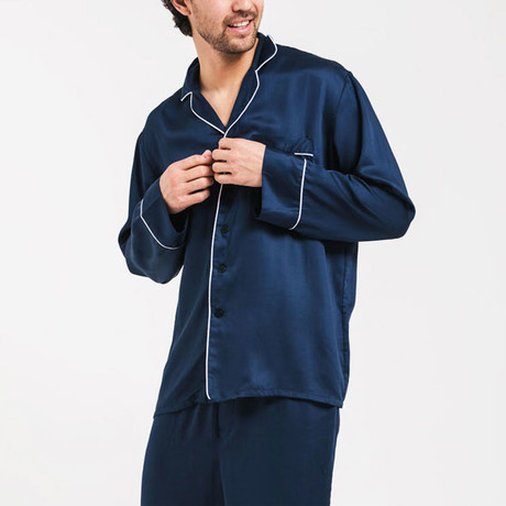 Bamboo Lyocell Long Sleeve PJ Shirt // Blue Nights (Small)