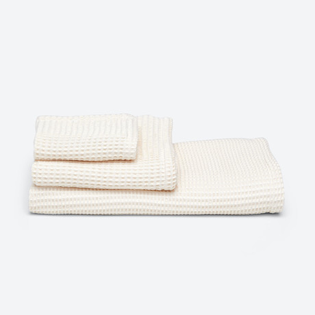 Bamboo Lyocell Waffle Towel Set // Ecru
