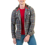 Plaid Pattern Hooded Flannel // Green + Black + Red + White (4XL)