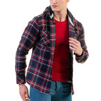Plaid Pattern Hooded Flannel // Red + Blue + White (5XL)