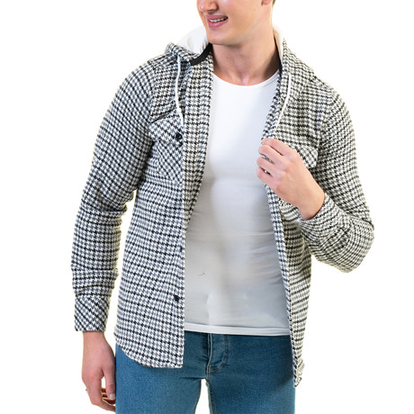 Naislhead Pattern Hooded Flannel // White + Black + Gray (S)