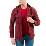 Nailshead Pattern Hooded Flannel // Red + Black (XL)