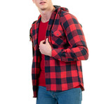 Checkered Pattern Hooded Flannel // Red + Navy Blue (5XL)