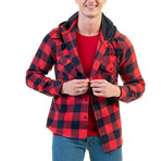 Michael Button Down Hoodie // Red + Black (S)