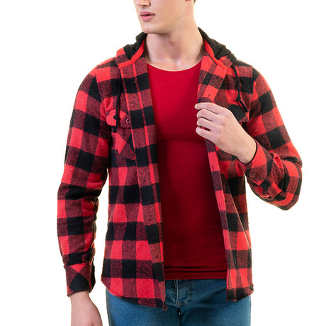 Michael Button Down Hoodie // Red + Black (S)