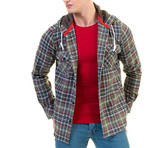 Plaid Pattern Hooded Flannel // Green + Black + Red + White (5XL)