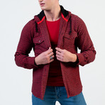 Nailshead Pattern Hooded Flannel // Red + Black (3XL)