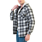 Big Plaid Pattern Hooded Flannel // Cream + Black (XL)