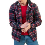 Plaid Pattern Hooded Flannel // Red + Blue + White (5XL)