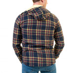 Plaid Pattern Hooded Flannel // Navy Blue + Yellow + Red (2XL)