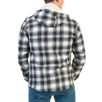 Big Plaid Pattern Hooded Flannel // Cream + Black (4XL)