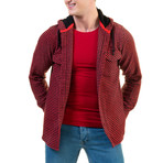 Theo Button Down Hoodie // Red + Black (S)