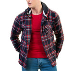 Plaid Pattern Hooded Flannel // Red + Blue + White (S)