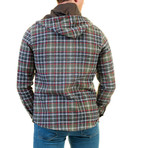 Plaid Pattern Hooded Flannel // Green + Black + Red + White (S)