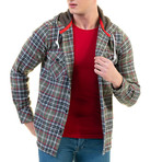 Plaid Pattern Hooded Flannel // Green + Black + Red + White (2XL)