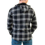 Big Plaid Pattern Hooded Flannel // Black + White (3XL)