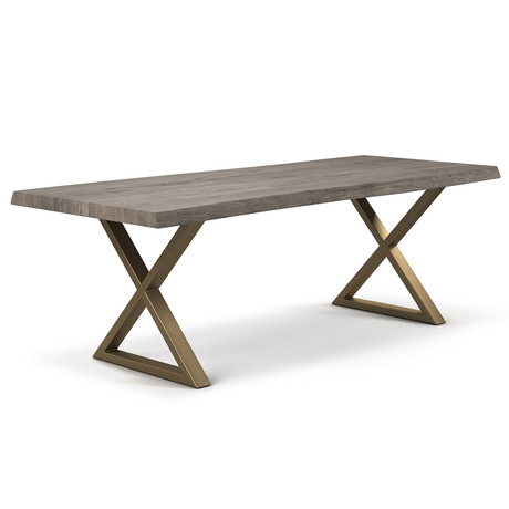 Brooks Dining Table // X Base + Sandblasted Gray Top // Brass (79"L x 40"W x 30.75"D)