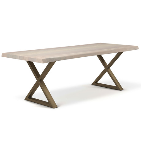 Brooks Dining Table // X Base + White Wash Top // Brass (79"L x 40"W x 30.75"D)