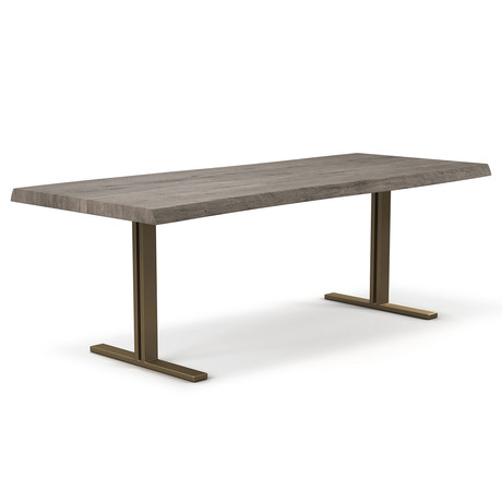 Brooks Dining Table // T Base + Sandblasted Gray Top // Brass (79"L x 40"W x 30.75"D)
