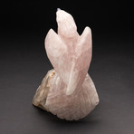 Large Polished Hand Carved Rose Quartz Parrot + Smokey Quartz Matrix