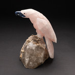 Large Polished Hand Carved Rose Quartz Parrot + Smokey Quartz Matrix