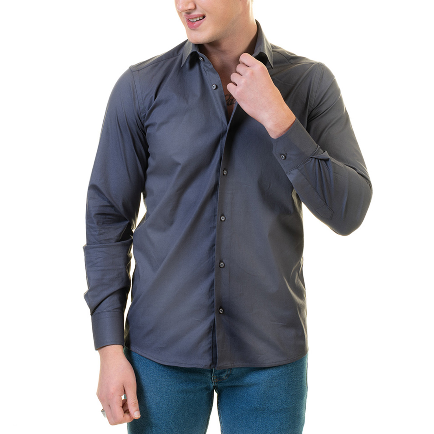 Jovani Reversible Cuff Button-Down Shirt // Dark Gray (M) - Clearance ...
