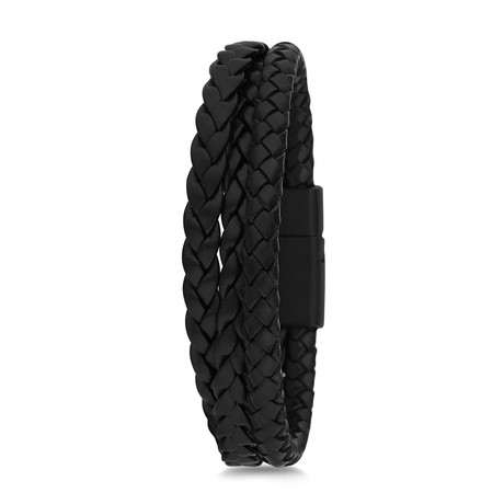 Triple Layer Braided Leather Bracelet // Black
