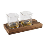 Whiskey Duo Glasses + Rectangular Wooden Tray // Set of 2 Glasses