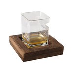 Whiskey Glass + Square Wooden Tray