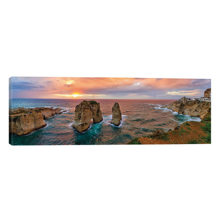 Sunset at the Raouche Coast, Beirut, Lebanon // Panoramic Images (60"W x 20"H x 0.75"D)