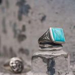 Vintage Turquoise Signet Ring // Silver (10)