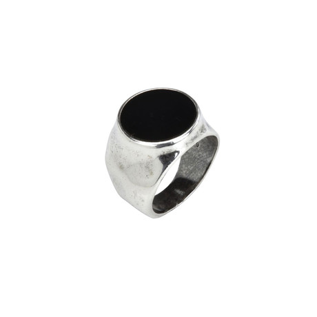 Hammered Signet Ring + Black Onyx Stone // Silver (6)