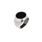 Hammered Signet Ring + Black Onyx Stone // Silver (9)