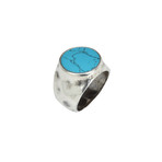 Hammered Signet Ring + Turquoise Stone // Silver (8)