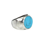 Hammered Signet Ring + Turquoise Stone // Silver (10)