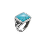 Vintage Turquoise Signet Ring // Silver (12)