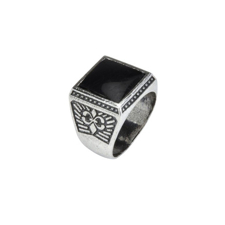 Textured Signet Ring + Black Onyx Stone // Silver (6)