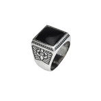 Textured Signet Ring + Black Onyx Stone // Silver (9)