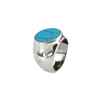 Hammered Signet Ring + Turquoise Stone // Silver (12)
