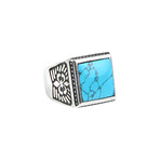 Textured Signet Ring + Turquoise Stone // Silver (8)